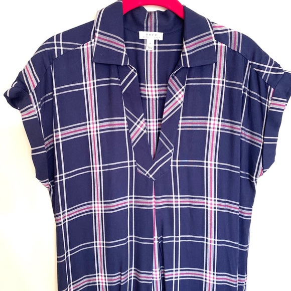 NWOT Soft Joie • Navy Plaid Collared Shirt Dress - Picture 4 of 10